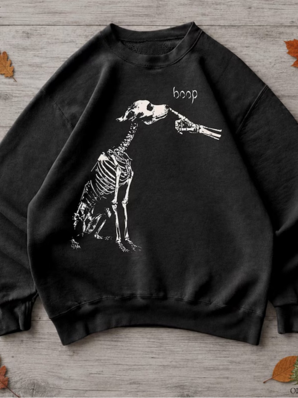 Gildan Black Dog Graphic Sweatshirt, Casual White Skeleton Dog Graphic Unisex